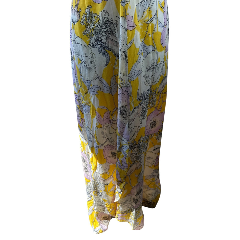 Yumi Kim Anthro Silk Floral Maxi Dress Rush Hour Wrap Tie Front Yellow Size XS - Picture 7 of 16